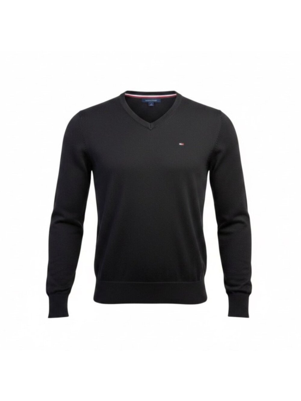 Tommy Hilfiger Mens Black V-Neck Premium Cotton Sweater  Casual Wear Size M